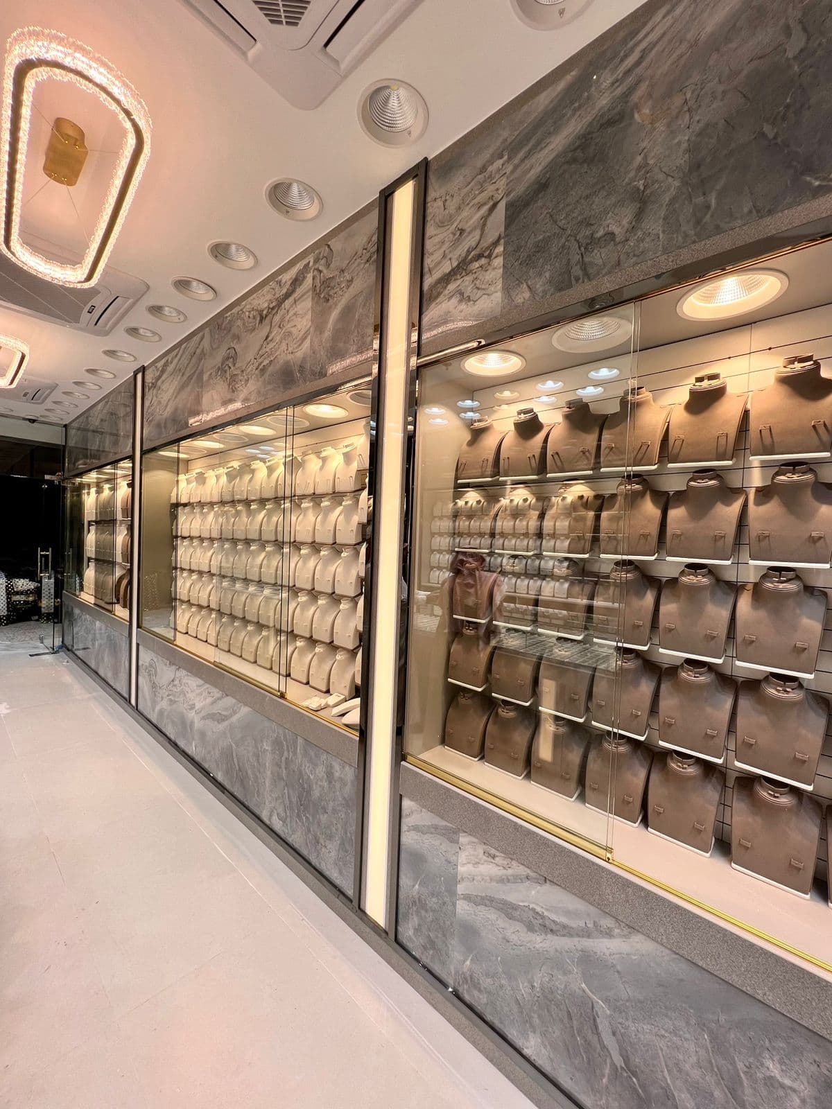 Commercial retail interior with wood shelving